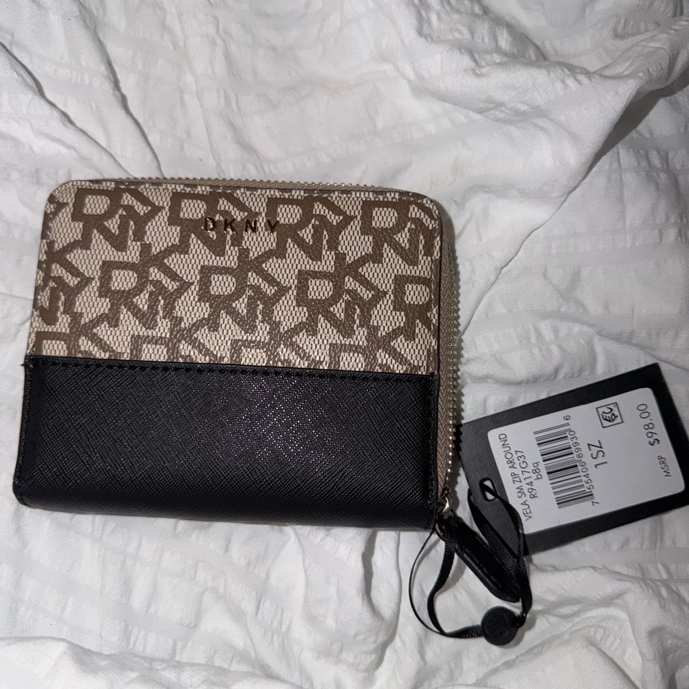 DKNY Brown & Black Logo Zip Around Wallet — NWT